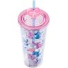 Silver Buffalo Disney Lilo and Stitch Cosmic Surfer Plastic Cold Cup with Lid and Straw Topper, 24 Ounces(Lilo and Stitch and Angel Love You Watercolor)