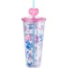 Silver Buffalo Disney Lilo and Stitch Cosmic Surfer Plastic Cold Cup with Lid and Straw Topper, 24 Ounces(Lilo and Stitch and Angel Love You Watercolor)