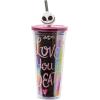 Silver Buffalo Disney Lilo and Stitch Cosmic Surfer Plastic Cold Cup with Lid and Straw Topper, 24 Ounces(Nightmare Before Christmas Misfit Love)