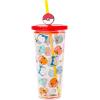 Silver Buffalo Disney Lilo and Stitch Cosmic Surfer Plastic Cold Cup with Lid and Straw Topper, 24 Ounces(Pokemon Faces)