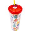 Silver Buffalo Disney Lilo and Stitch Cosmic Surfer Plastic Cold Cup with Lid and Straw Topper, 24 Ounces(Pokemon Faces)