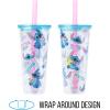 Silver Buffalo Disney Lilo and Stitch Snacking Pattern Plastic Boba Tumbler with Lid and Straw, 24 Ounces(24oz Stitch Snacking Boba Straw)