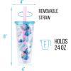 Silver Buffalo Disney Lilo and Stitch Snacking Pattern Plastic Boba Tumbler with Lid and Straw, 24 Ounces(24oz Stitch Snacking Boba Straw)