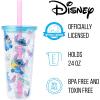 Silver Buffalo Disney Lilo and Stitch Snacking Pattern Plastic Boba Tumbler with Lid and Straw, 24 Ounces(24oz Stitch Snacking Boba Straw)
