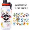 Silver Buffalo Disney Mickey Classic Varsity Twist Spout Plastic Water Bottle with Stickers You Stick Yourself, Red, 32 Ounces(Pokemon Trainer)