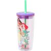 Silver Buffalo Disney Princess Fun and Bold Group Floral 20oz Spill Resistant Plastic Tumbler