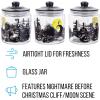 Silver Buffalo Disney Tim Burton Nightmare Before Christmas Moon Hill Graveyard Scene Jack Skellington and Sally Glass Cookie Snack Candy Jar with Lid (Small)(Nightmare Before Christmas (Glass))