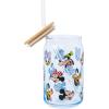 Silver Buffalo Disney Villains Featuring Scar, Maleficent, Ursula, Evil Queen, and Hades Chrome Glass Jar Tumbler with Bamboo Lid and Glass Straw, 16 Ounces(Mickey and Friends)