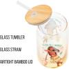 Silver Buffalo Disney Villains Featuring Scar, Maleficent, Ursula, Evil Queen, and Hades Chrome Glass Jar Tumbler with Bamboo Lid and Glass Straw, 16 Ounces(Moana Enjoy the Waves)