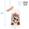 Silver Buffalo Disney Villains Featuring Scar, Maleficent, Ursula, Evil Queen, and Hades Chrome Glass Jar Tumbler with Bamboo Lid and Glass Straw, 16 Ounces(Winnie the Pooh Halloween)