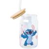 Silver Buffalo Disney Villains Featuring Scar, Maleficent, Ursula, Evil Queen, and Hades Chrome Glass Jar Tumbler with Bamboo Lid and Glass Straw, 16 Ounces(Stitch and Angel (2 Pack))