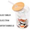 Silver Buffalo Disney Villains Featuring Scar, Maleficent, Ursula, Evil Queen, and Hades Chrome Glass Jar Tumbler with Bamboo Lid and Glass Straw, 16 Ounces(Winnie the Pooh Halloween)