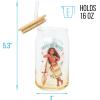 Silver Buffalo Disney Villains Featuring Scar, Maleficent, Ursula, Evil Queen, and Hades Chrome Glass Jar Tumbler with Bamboo Lid and Glass Straw, 16 Ounces(Moana Enjoy the Waves)