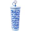 Silver Buffalo Disney Winnie the Pooh Fall Leaves Pattern Ceramic Camper Mug, 20 Ounces(Blue/Multi)