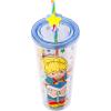 Silver Buffalo Rainbow Brite Plastic Cold Cup with Lid and Straw Topper, 24 Ounces
