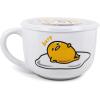 Silver Buffalo Sanrio Gudetama Lazy Egg Dangerous Situations Ceramic Soup Mug with Spoon, 24 Ounces(Sanrio Gudetama)