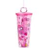 Silver Buffalo Sanrio Hello Kitty Kawaii Cute Hearts and Sparkle Plastic Cold Cup with Lid and Straw Topper, 24 Ounces