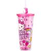 Silver Buffalo Sanrio Hello Kitty Kawaii Cute Hearts and Sparkle Plastic Cold Cup with Lid and Straw Topper, 24 Ounces