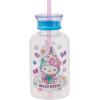 Silver Buffalo Sanrio Hello Kitty Unicorn Pastel Sweets Glass Milk Bottle with Straw, 15 Ounces