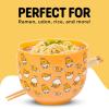 Silver Buffalo Sanrio Hello Kitty and Friends Badtz-Maru Poses Yellow Stripe Ceramic Ramen Noodle Rice Bowl with Chopsticks, Microwave Safe, 20 Ounces(Gudetama I Can’t)