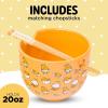 Silver Buffalo Sanrio Hello Kitty and Friends Badtz-Maru Poses Yellow Stripe Ceramic Ramen Noodle Rice Bowl with Chopsticks, Microwave Safe, 20 Ounces(Gudetama I Can’t)