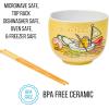 Silver Buffalo Sanrio Hello Kitty and Friends Badtz-Maru Poses Yellow Stripe Ceramic Ramen Noodle Rice Bowl with Chopsticks, Microwave Safe, 20 Ounces(Gudetama Sailing in Ramen)