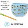 Silver Buffalo Sanrio Hello Kitty and Friends Badtz-Maru Poses Yellow Stripe Ceramic Ramen Noodle Rice Bowl with Chopsticks, Microwave Safe, 20 Ounces(Keroppi Pattern)