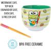 Silver Buffalo Sanrio Hello Kitty and Friends Badtz-Maru Poses Yellow Stripe Ceramic Ramen Noodle Rice Bowl with Chopsticks, Microwave Safe, 20 Ounces(Keroppi Foodie Icons)
