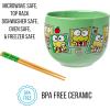 Silver Buffalo Sanrio Hello Kitty and Friends Badtz-Maru Poses Yellow Stripe Ceramic Ramen Noodle Rice Bowl with Chopsticks, Microwave Safe, 20 Ounces(Keroppi Polaroids)