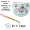 Silver Buffalo Sanrio Hello Kitty and Friends Badtz-Maru Poses Yellow Stripe Ceramic Ramen Noodle Rice Bowl with Chopsticks, Microwave Safe, 20 Ounces(Keroppi Green Stripes)