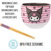 Silver Buffalo Sanrio Hello Kitty and Friends Badtz-Maru Poses Yellow Stripe Ceramic Ramen Noodle Rice Bowl with Chopsticks, Microwave Safe, 20 Ounces(Kuromi Skull and Stars)