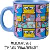 Silver Buffalo SpongeBob SquarePants Character Grid Featuring Patrick, Squidward, Sandy, Mr. Krabs, Pearl, Plankton, and Gary Ceramic Camper Mug, 20 Ounces