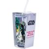 Silver Buffalo Star Wars Featuring Luke Skywalker, Princess Leia, Hans Solo, Chewbacca, Darth Vader, Stormtrooper, Boba Fett, and Death Star Pint Glass with Lid and Glass Straw, 16 Ounces(Star Wars)