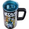 Silver Buffalo Star Wars Featuring Luke Skywalker, Princess Leia, Hans Solo, Chewbacca, Yoda, R2-D2, and C-3PO Double Wall Stainless Steel Travel Mug With Handle, 15 Ounces