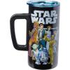 Silver Buffalo Star Wars Featuring Luke Skywalker, Princess Leia, Hans Solo, Chewbacca, Yoda, R2-D2, and C-3PO Double Wall Stainless Steel Travel Mug With Handle, 15 Ounces