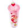 Silver Buffalo Strawberry Shortcake Pink Plastic Cold Cup with Lid and Straw Topper, 24 Ounces