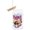 Silver Buffalo Wednesday Addams Family “On Wednesdays We Wear Black” Glass Jar Tumbler with Bamboo Lid and Glass Straw, 16 Ounces(Bratz Dolls)
