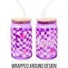 Silver Buffalo Wednesday Addams Family “On Wednesdays We Wear Black” Glass Jar Tumbler with Bamboo Lid and Glass Straw, 16 Ounces(Bratz Logo Purple Checkered)