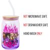 Silver Buffalo Wednesday Addams Family “On Wednesdays We Wear Black” Glass Jar Tumbler with Bamboo Lid and Glass Straw, 16 Ounces(Bratz Purple Flames)