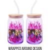 Silver Buffalo Wednesday Addams Family “On Wednesdays We Wear Black” Glass Jar Tumbler with Bamboo Lid and Glass Straw, 16 Ounces(Bratz Purple Flames)