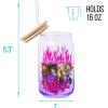 Silver Buffalo Wednesday Addams Family “On Wednesdays We Wear Black” Glass Jar Tumbler with Bamboo Lid and Glass Straw, 16 Ounces(Bratz Purple Flames)