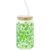 Silver Buffalo Wednesday Addams Family “On Wednesdays We Wear Black” Glass Jar Tumbler with Bamboo Lid and Glass Straw, 16 Ounces(Shrek  Flowers  and Mushrooms Doodle)