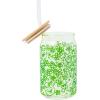 Silver Buffalo Wednesday Addams Family “On Wednesdays We Wear Black” Glass Jar Tumbler with Bamboo Lid and Glass Straw, 16 Ounces(Shrek  Flowers  and Mushrooms Doodle)