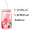 Silver Buffalo Wednesday Addams Family “On Wednesdays We Wear Black” Glass Jar Tumbler with Bamboo Lid and Glass Straw, 16 Ounces(Strawberry Shortcake Sitting on Strawberry)