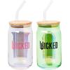 Silver Buffalo Wednesday Addams Family “On Wednesdays We Wear Black” Glass Jar Tumbler with Bamboo Lid and Glass Straw, 16 Ounces(Wicked Elphaba and Glinda (2 Pack))