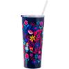 Silver Buffalo Disney Alice in Wonderland Floral Pattern Double Walled Stainless Steel Tumbler with Straw, 22 Ounces, Multicolor