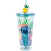 Silver Buffalo Disney Lilo and Stitch Cosmic Surfer Plastic Cold Cup with Lid and Straw Topper, 24 Ounces(Lilo and Stitch Glitter)