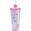 Silver Buffalo Disney Lilo and Stitch Cosmic Surfer Plastic Cold Cup with Lid and Straw Topper, 24 Ounces(Lilo and Stitch and Angel Love Iridescent)