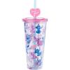 Silver Buffalo Disney Lilo and Stitch Cosmic Surfer Plastic Cold Cup with Lid and Straw Topper, 24 Ounces(Lilo and Stitch and Angel Love You Watercolor)