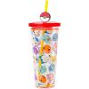 Silver Buffalo Disney Lilo and Stitch Cosmic Surfer Plastic Cold Cup with Lid and Straw Topper, 24 Ounces(Pokemon Faces)